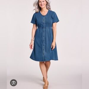 Blair Womens Button Front Denim Midi Dress Size Large Cottagecore Casual EUC